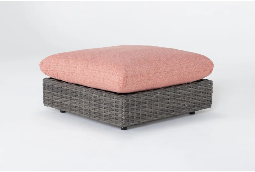 Retreat Outdoor Brown Woven Ottoman With Coral Cushions - 360