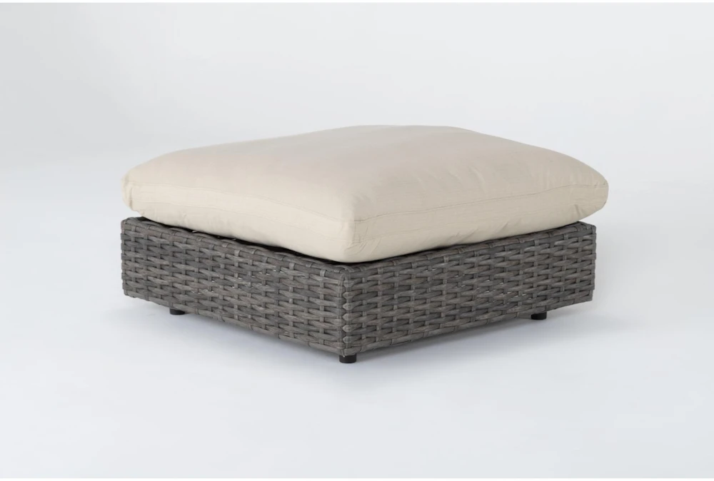 Retreat Outdoor Brown Woven Ottoman With Linen Cushions