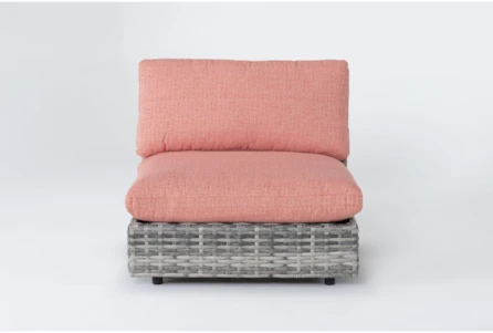 Retreat Outdoor Grey Woven Armless Unit With Coral Cushion