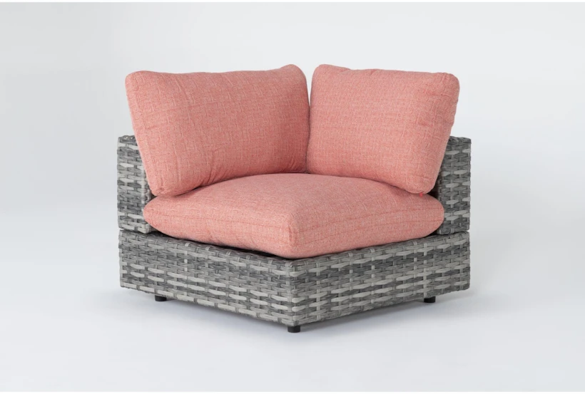 Retreat Outdoor Grey Woven Corner End Unit With Coral Cushion - 360