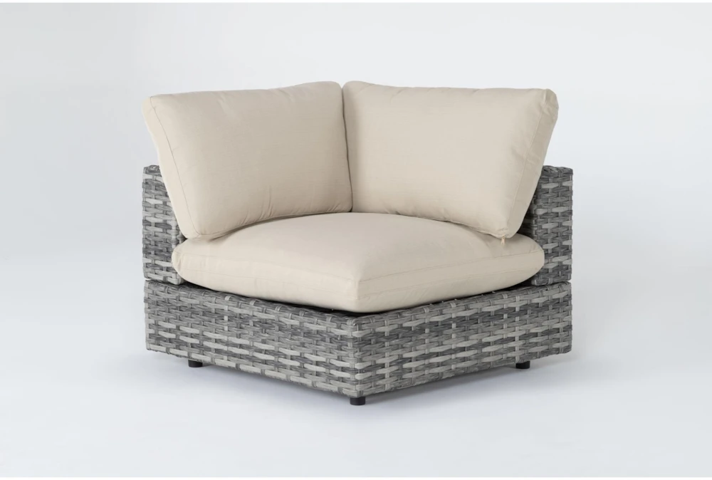 Retreat Outdoor Grey Woven Corner End Unit With Linen Cushion