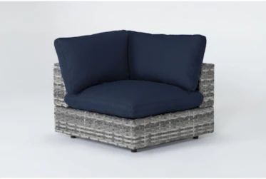 Retreat Outdoor Grey Woven Corner End Unit With Navy Cushion