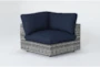 Retreat Outdoor Grey Woven Corner End Unit With Navy Cushion - Signature