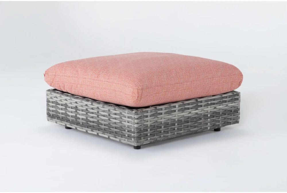 Retreat Outdoor Grey Woven Ottoman With Coral Cushions