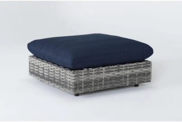 Retreat Outdoor Grey Woven Ottoman With Navy Cushions