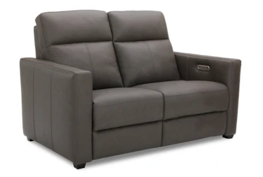 Colton Grey Leather 57" Power Reclining Loveseat With Power Headrest & USB
