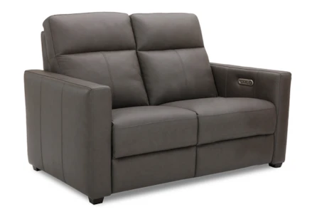 Colton Grey Leather 57" Power Reclining Loveseat With Power Headrest & USB