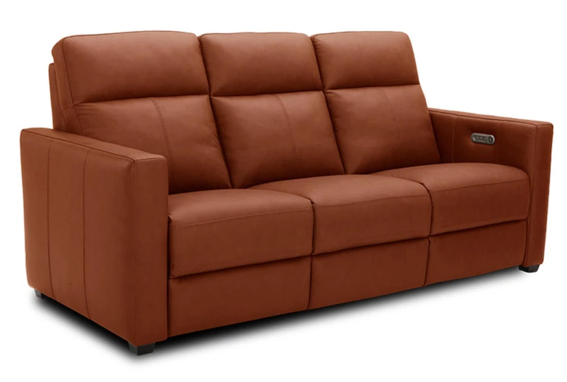 Colton Orange Leather 79" Power Reclining Sofa With Power Headrest & USB - 360