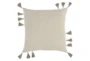 22X22 Natural Multi Linen With Leather Design Throw Pillow With Tassels - Back