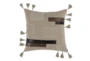 22X22 Natural Multi Linen With Leather Design Throw Pillow With Tassels - Signature