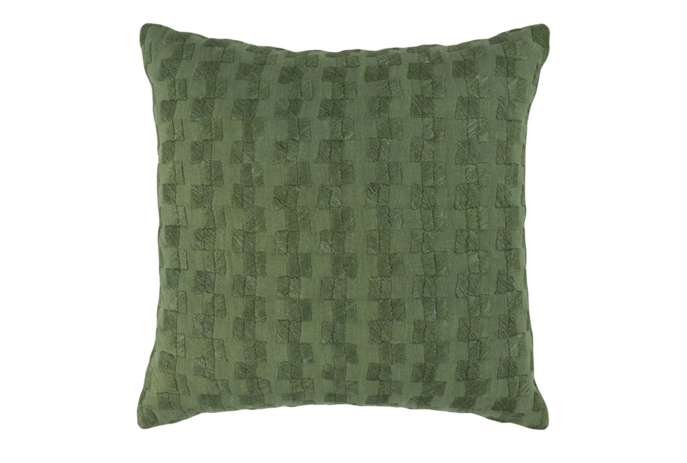 22X22 Green Hand Embroidered Block Throw Pillow