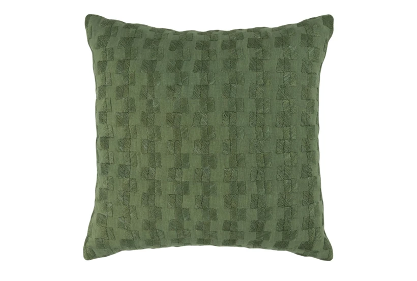 22X22 Green Hand Embroidered Block Throw Pillow - 360