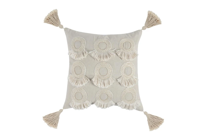 20X20 Natural Fringed Circles Throw Pillow With Tassels - 360