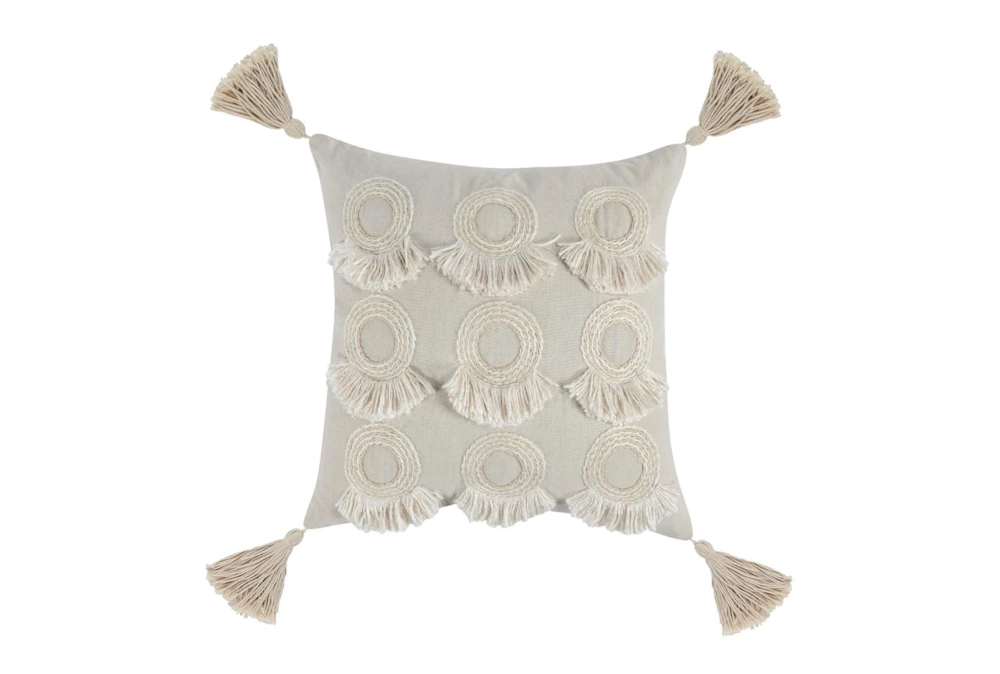 20X20 Natural Fringed Circles Throw Pillow With Tassels
