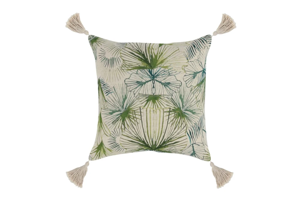 20X20 Green + Natural Multi Palm Throw Pillow With Tassels