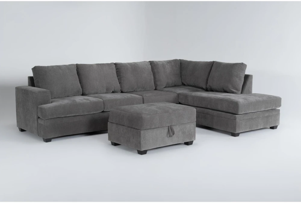 Bonaterra Charcoal 127" 2 Piece Sectional with Right Arm Facing Corner Chaise & Storage Ottoman