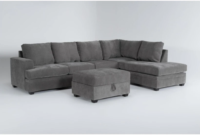 Bonaterra Charcoal 127" 2 Piece Sectional with Right Arm Facing Corner Chaise & Storage Ottoman - 360