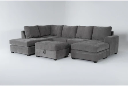Bonaterra Charcoal 127" 2 Piece Sectional With Right Arm Facing Sofa Chaise, Left Arm Facing Corner Chaise & Storage Ottoman