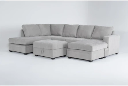 Bonaterra Dove 127" 2 Piece Sectional With Right Arm Facing Sofa Chaise, Left Arm Facing Corner Chaise & Storage Ottoman