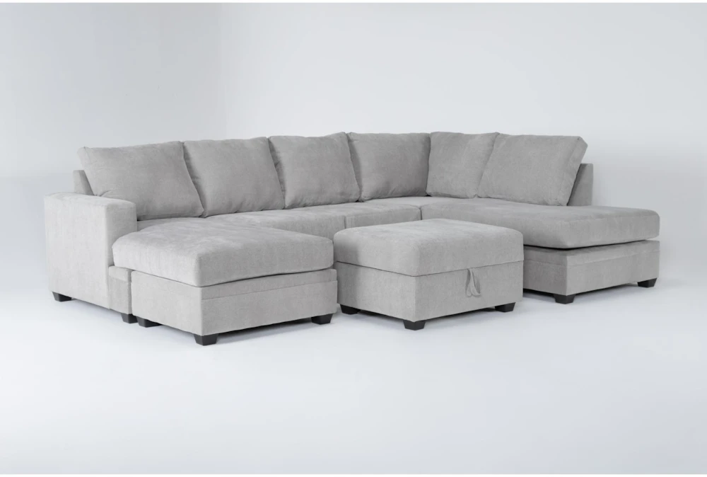 Bonaterra Dove 127" 2 Piece Sectional With Left Arm Facing Sofa Chaise, Right Arm Facing Corner Chaise & Storage Ottoman