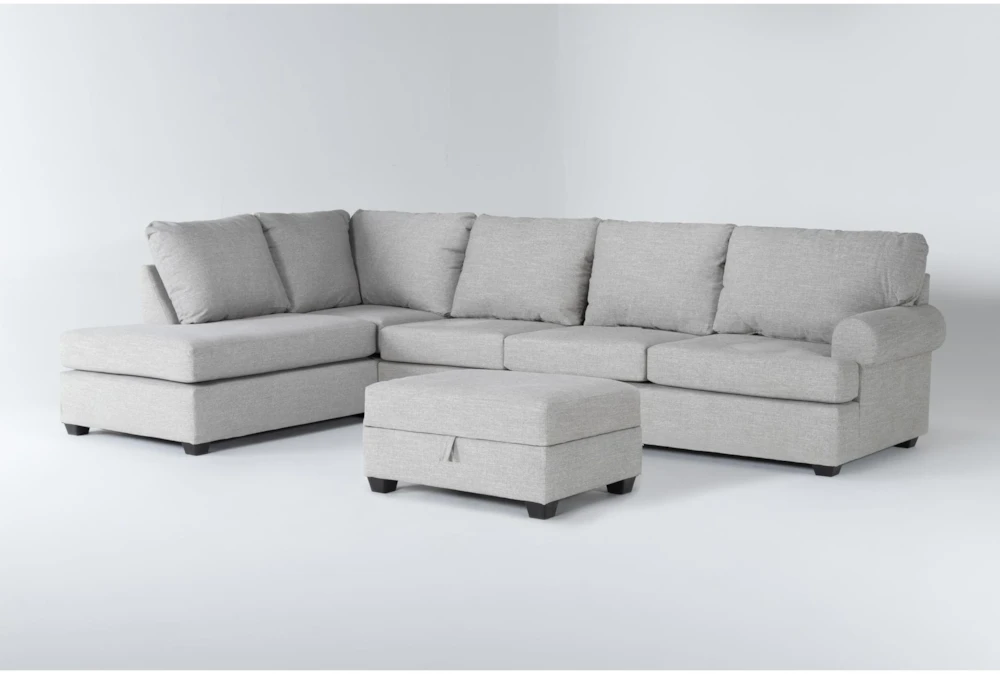 Hampstead Dove 139" 2 Piece Sectional with Left Arm Facing Corner Chaise & Storage Ottoman