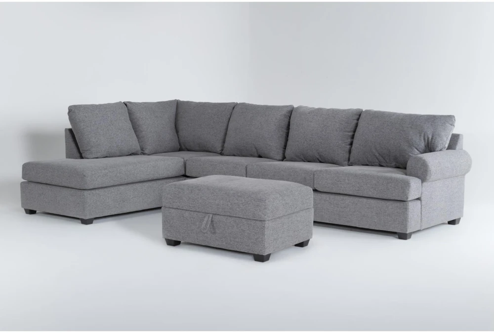 Hampstead Graphite 137" 2 Piece Sectional With Left Arm Facing Corner Chaise & Storage Ottoman