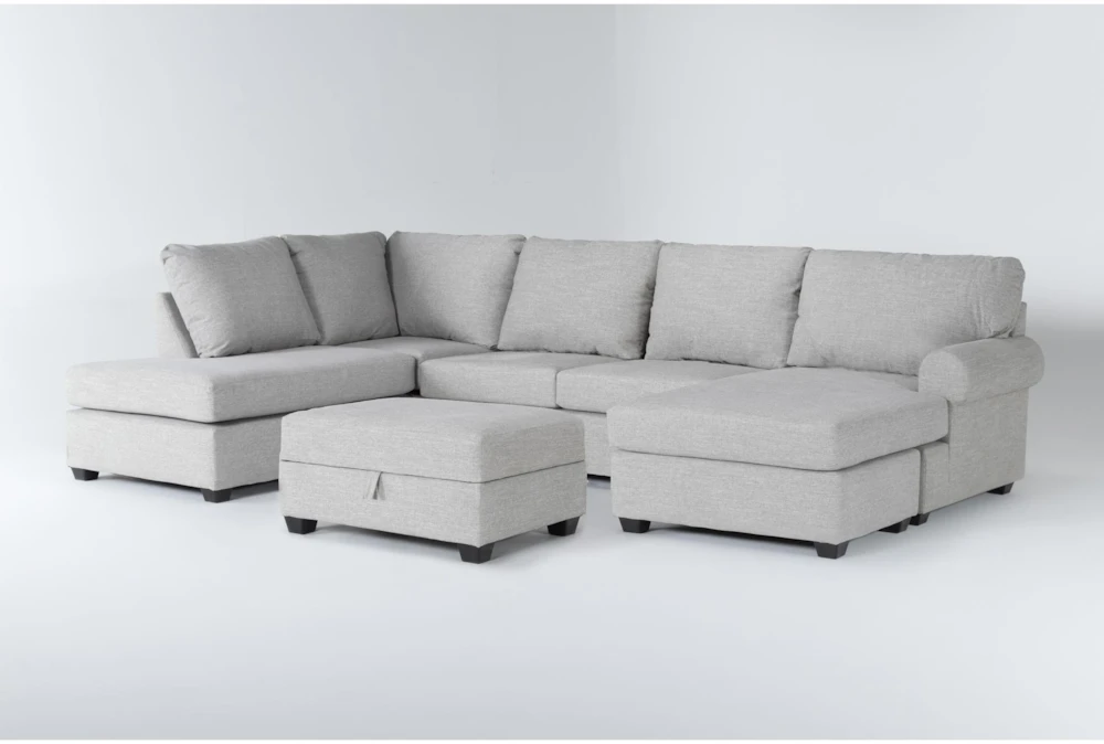 Hampstead Dove 140" 2 Piece Sectional With Right Arm Sofa Chaise & Ottoman