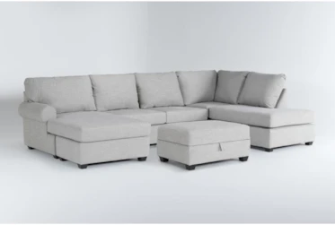 Hampstead Dove 140" 2 Piece Sectional With Left Arm Facing Sofa Chaise, Right Arm Facing Corner Chaise & Storage Ottoman