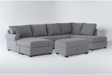 Hampstead Graphite 140" 2 Piece Sectional With Left Arm Facing Sofa Chaise & Ottoman
