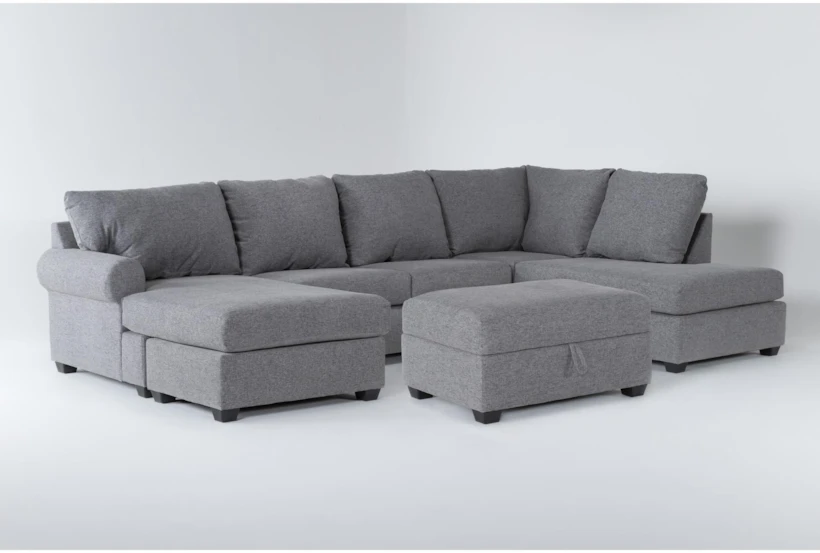 Hampstead Graphite 140" 2 Piece Sectional with Left Arm Facing Sofa Chaise, Right Arm Facing Corner Chaise & Storage Ottoman - 360