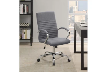 Clayton Grey + Chrome Upholstered Office Chair With Casters