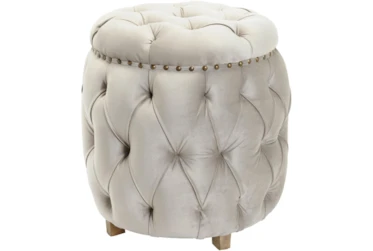 20 Inch Taupe Velvet Deep Tufted Foot Stool