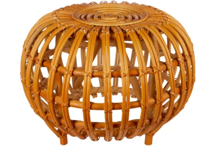 22 Inch Natural Bent Rattan Round Plant Stand Accent Table