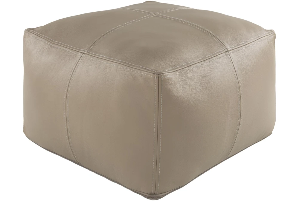 22 Inch Taupe 100% Leather Pouf