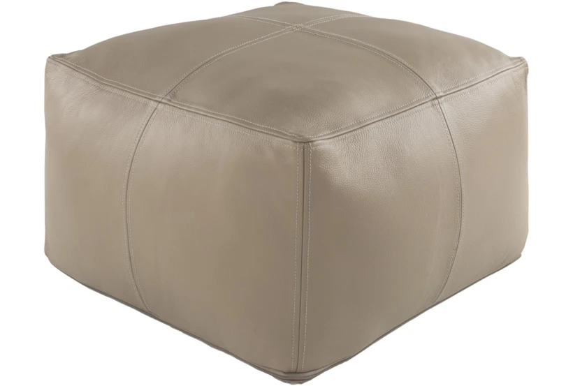 22 Inch Taupe 100% Leather Pouf - 360