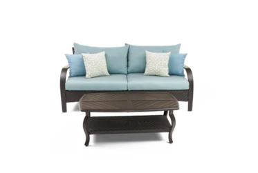 Ocho Outdoor Sofa  With Spa Blue Sunbrella Cushions + Coffee Table