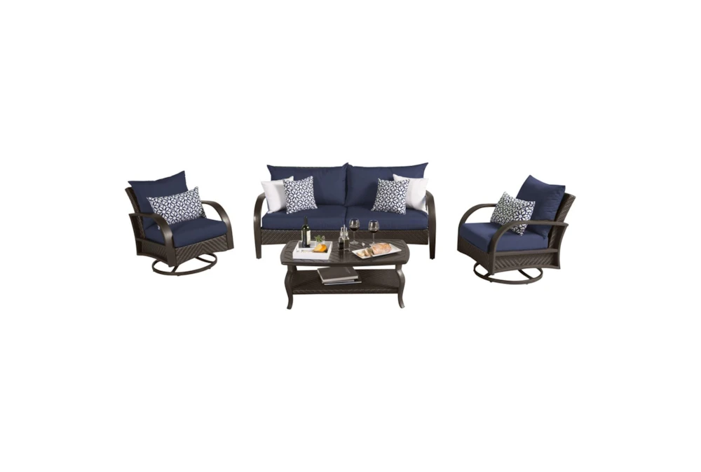 Ocho Outdoor 4 Piece Sofa Set With Navy Blue Sunbrella Cushions