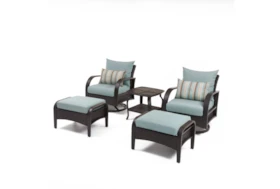 Ocho Outdoor 5 Piece Motion Club Chair & Ottoman Set With Bliss Blue Sunbrella Cushions