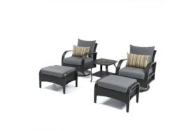 Ocho Outdoor 5 Piece Motion Club Chair & Ottoman Set With Charcoal Grey Sunbrella Cushions