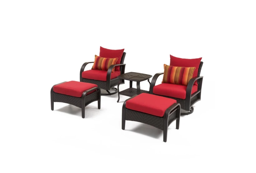 Ocho Outdoor 5 Piece Motion Club Chair & Ottoman Set With Sunset Red Sunbrella Cushions - 360