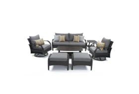 Ocho Outdoor 7 Piece Lounge Set With Charcoal Grey Sunbrella Cushions