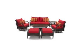 Ocho Outdoor 7 Piece Lounge Set With Sunset Red Sunbrella Cushions