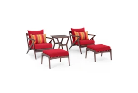 Ponte Outdoor 5 Piece Club Chair & Ottoman Set With Sunset Red Sunbrella Cushions