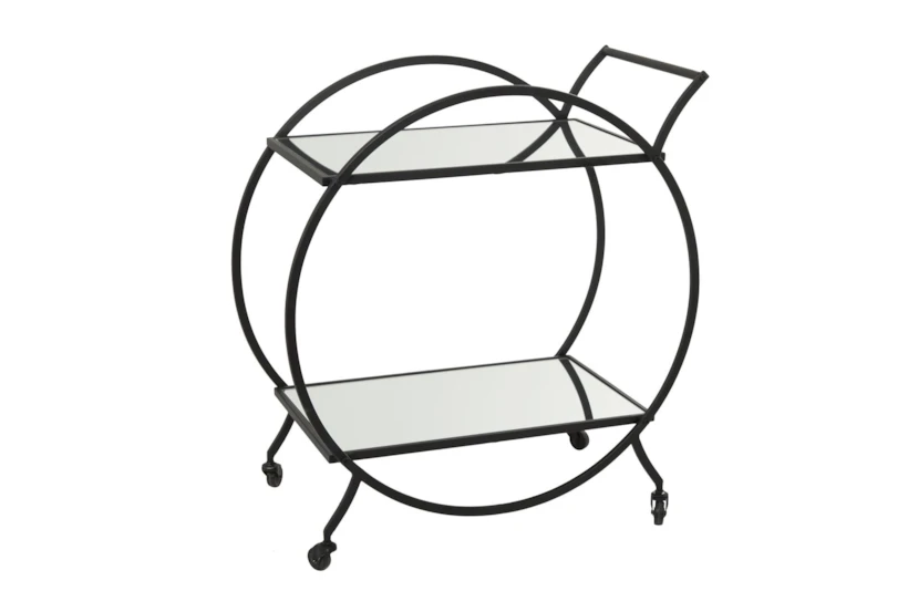 Black Contemporary Round Rolling Bar Cart - 360