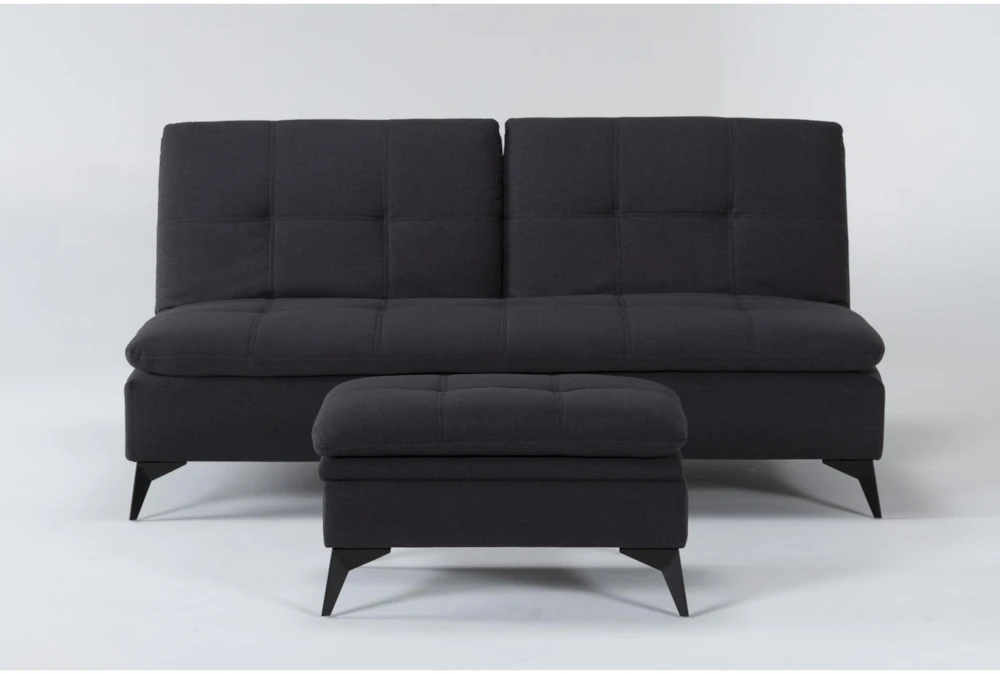 Winona Black 77" Convertible Sofa Bed With Storage Ottoman