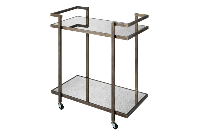 Theo Silver Antiqued Mirror Rolling Bar Cart - 360