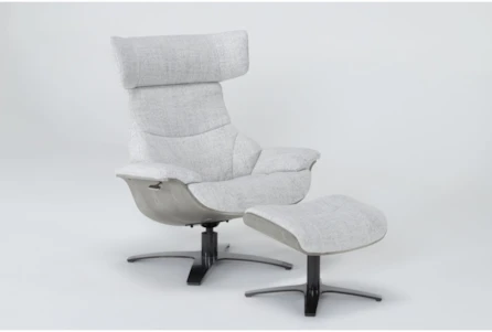 Raiden White Reclining Swivel Chair & Ottoman