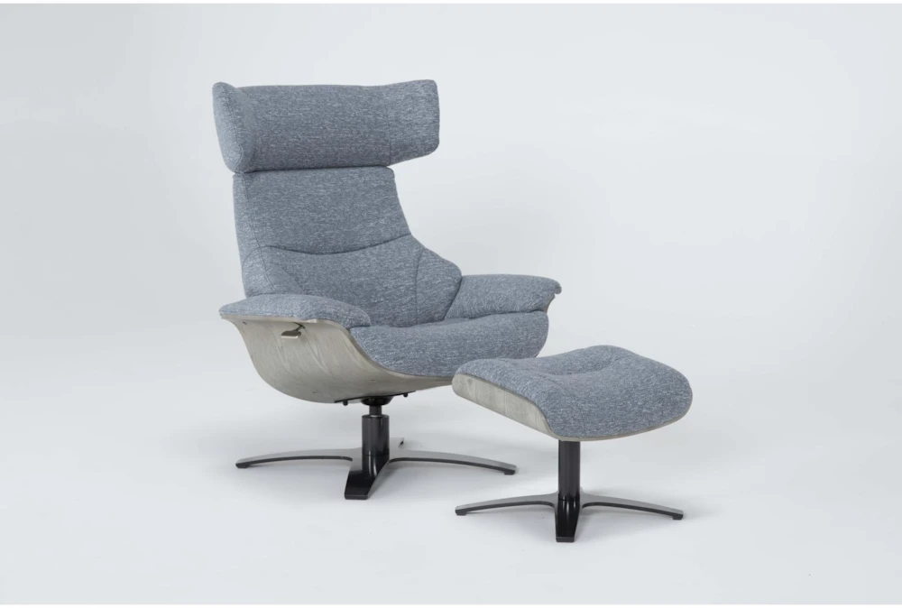 Raiden Blue Reclining Swivel Chair & Ottoman