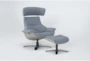 Raiden Blue Reclining Swivel Chair & Ottoman - Side