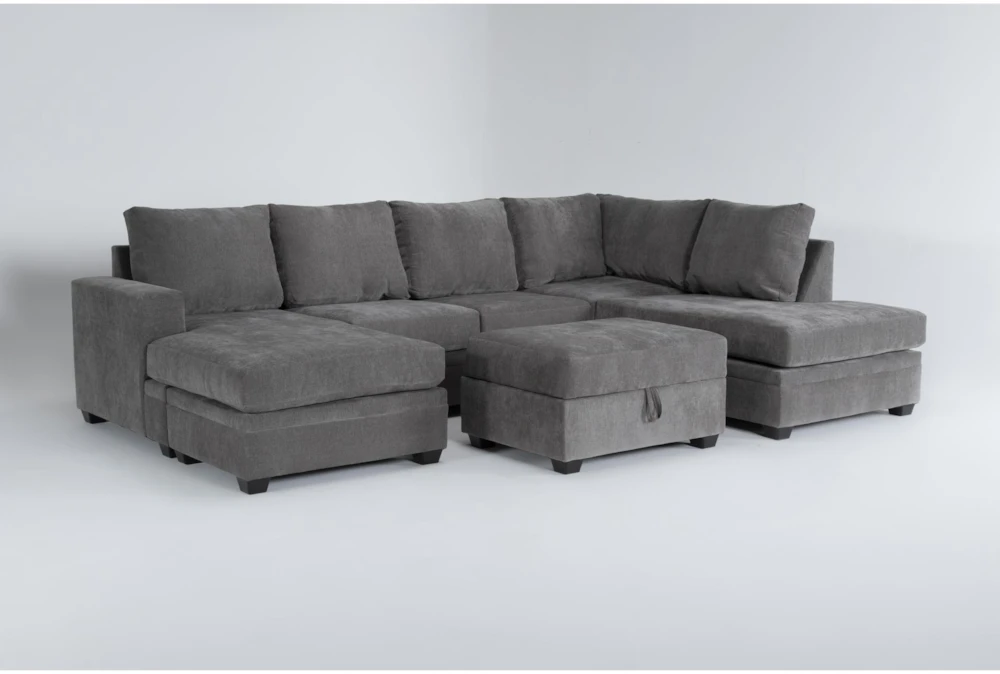 Bonaterra Charcoal 127" 2 Piece Sectional With Left Arm Facing Sleeper Sofa Chaise, Right Arm Facing Corner Chaise & Storage Ottoman
